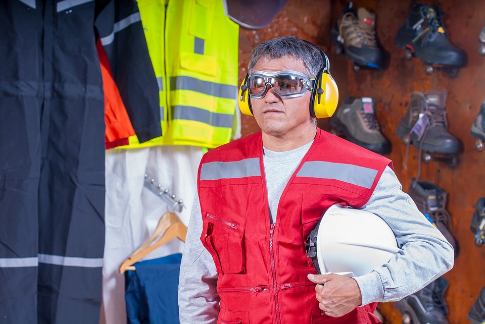 PPE assortment with safety helmet